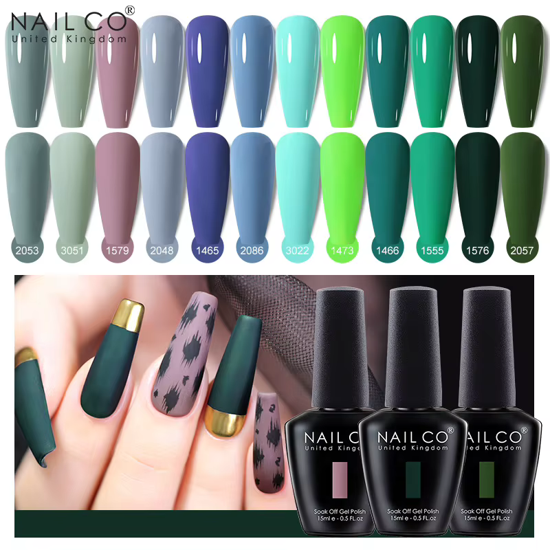 NAILCO 15ml série verte couleur foncée Gel vernis à ongles hybride durable pour Base mat couche de finition manucure tremper UV LED Nail Art Gel
