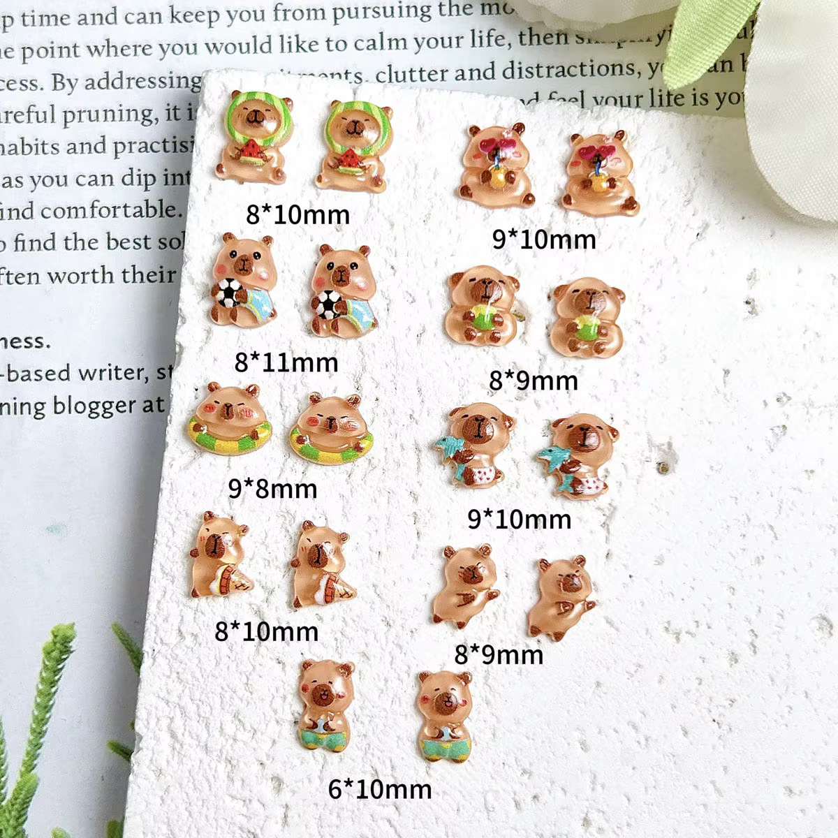 30 pièces roman réaliste marron Capybara résine ongles breloques 3D dessin animé mignon noix de coco dauphin cochon