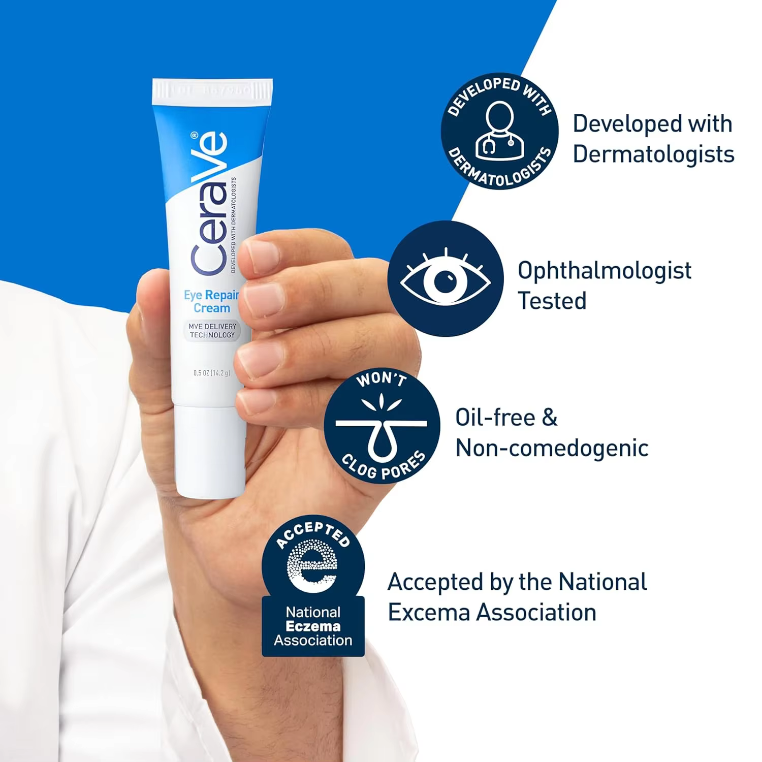 Crème réparatrice pour les yeux CeraVe, hydratant pour le contour des yeux avec acide hyaluronique, niacinamide, complexe botanique marin, soin quotidien de la peau