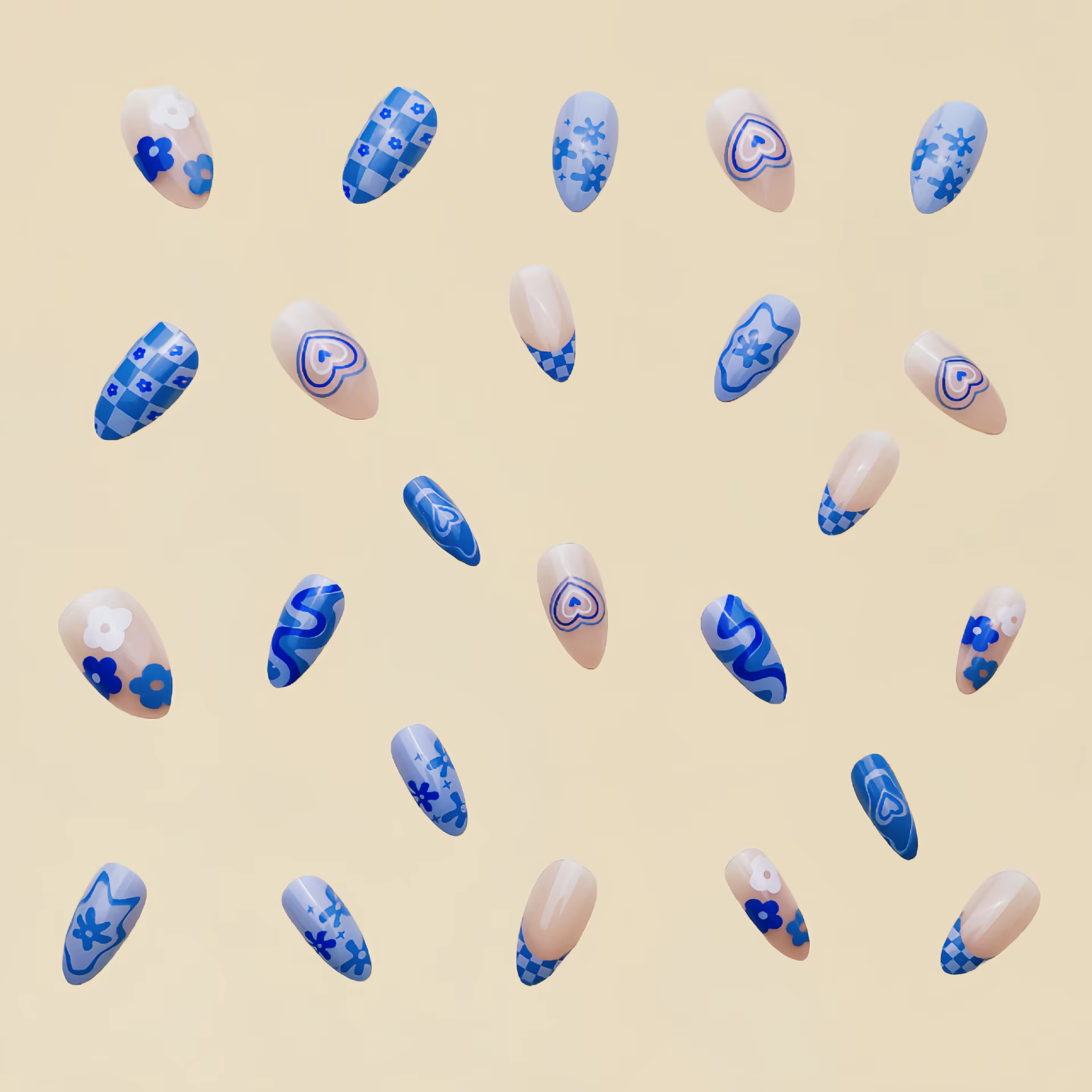 Faux ongles en forme de cœur bleu ciel