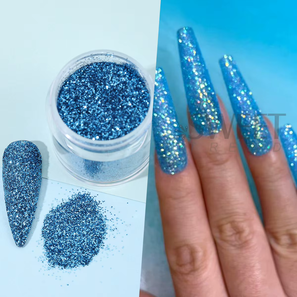 8 Bouteilles de Poudre à Paillettes pour Ongles Série Été Bleu