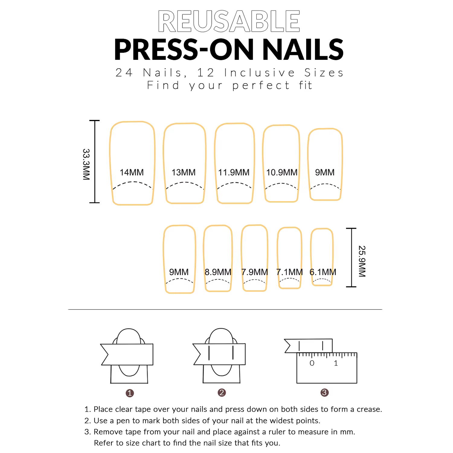 24 faux ongles à motifs imprimés style français