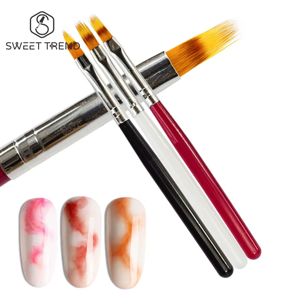1 pièces brosse à ongles stylo UV Gel dégradé floraison Nail Art peinture manche en bois Nylon cheveux noir blanc rouge