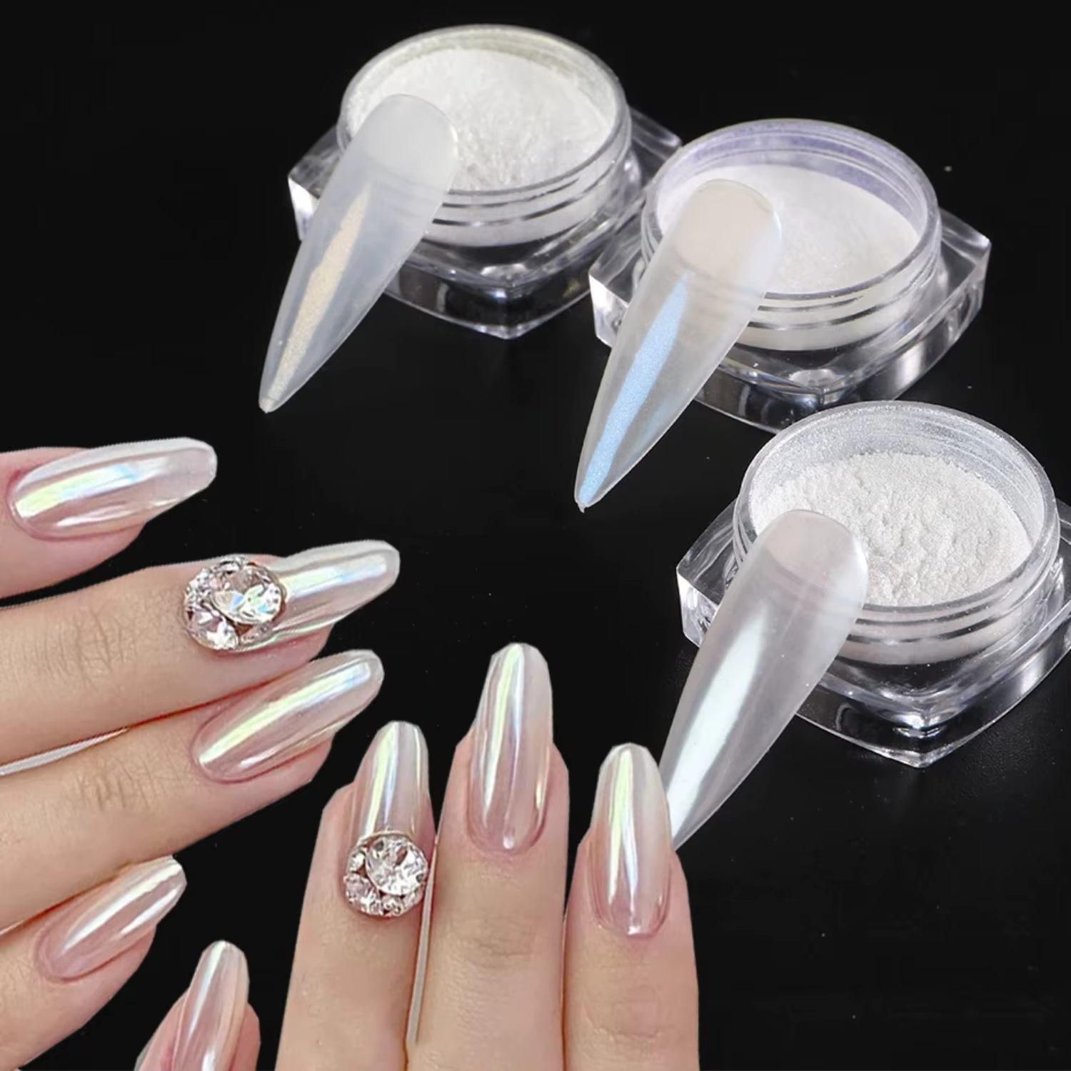 Perle blanc frottant sur Nail Art paillettes poussière Chrome aurore jaune violet manucure décorations miroir sirène ongles poudre Pigment