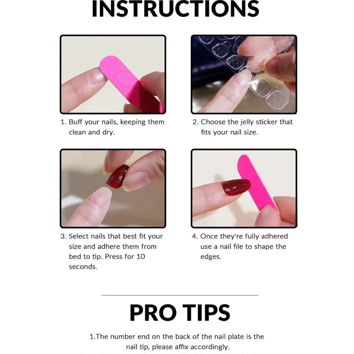 Faux ongles à presser blancs avec base rouge vin et motif cœur