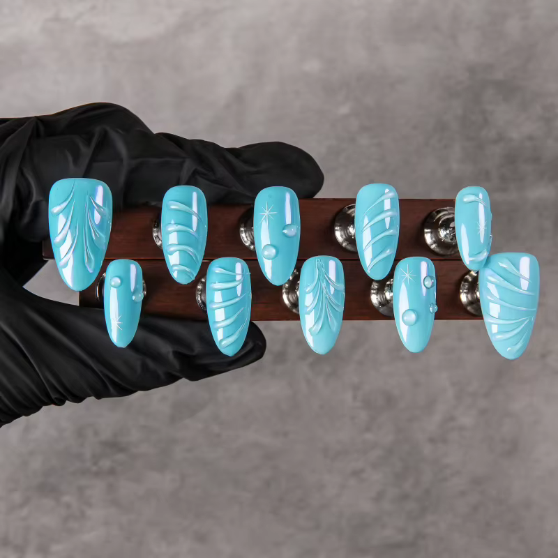 Faux ongles à presser Tiffany Blue faits main
