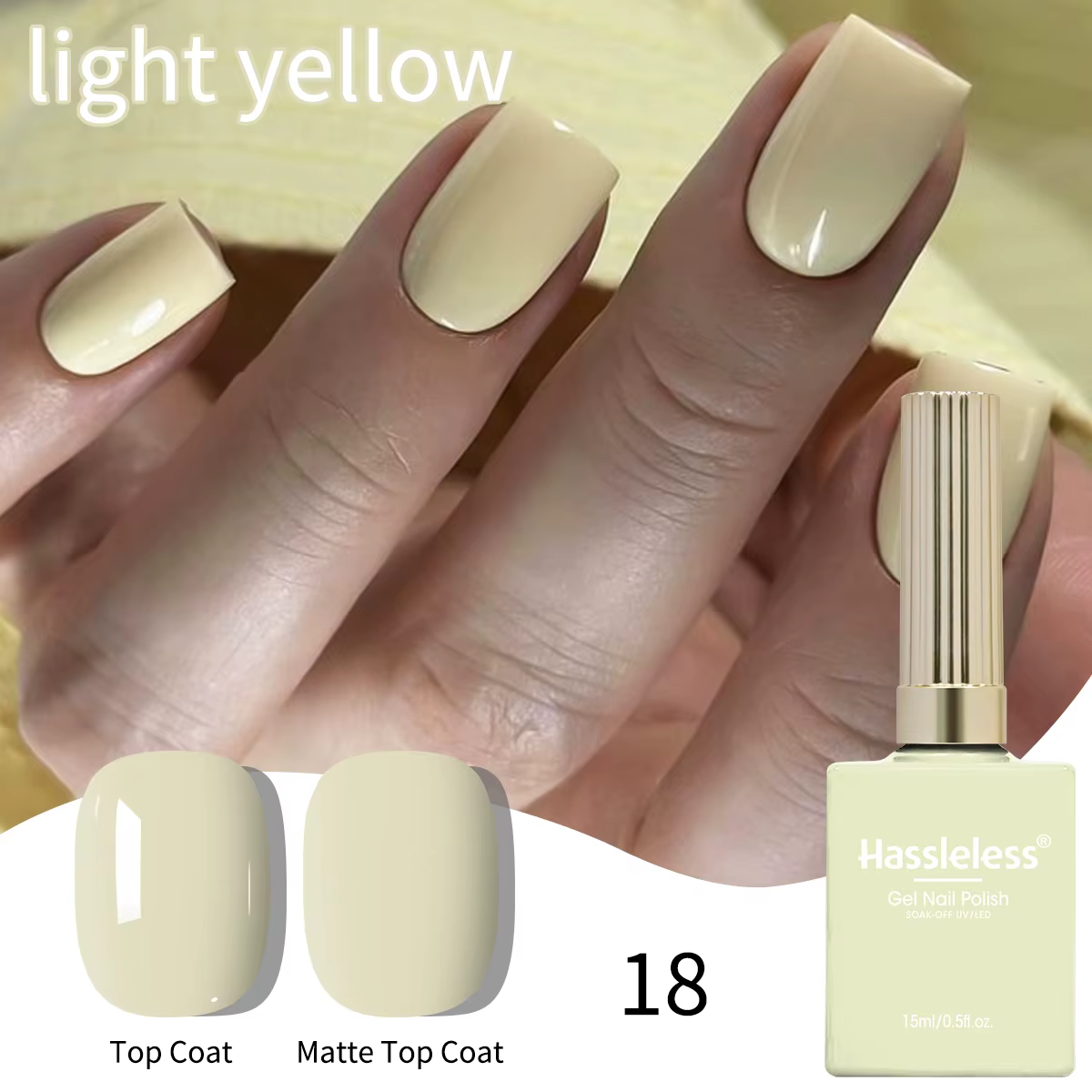Hassleless 1 flacon (15 ml) de gel à ongles couleur jaune pâle — Vernis gel simple et facile à appliquer