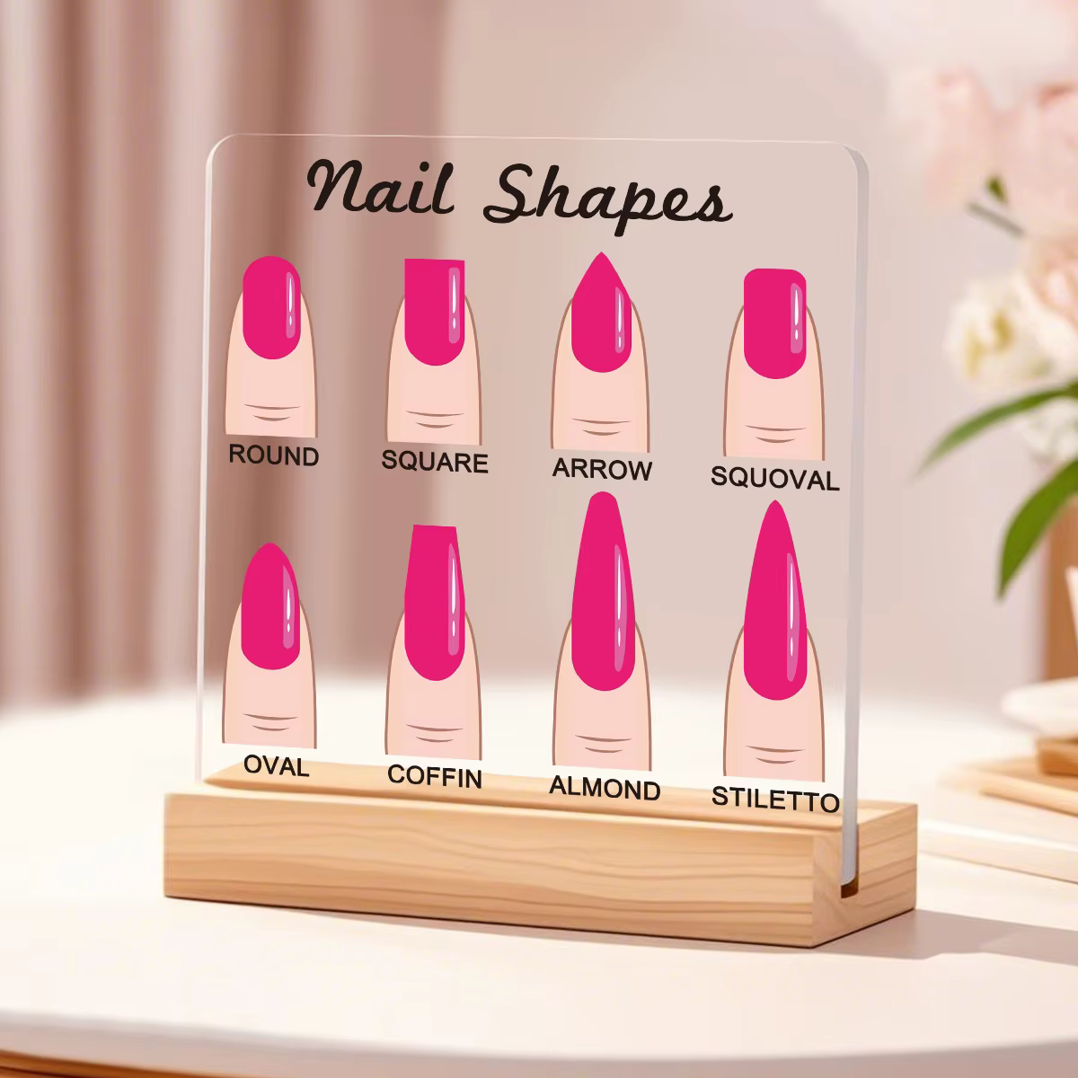 Panneau d'affichage de formes d'ongles rose vif