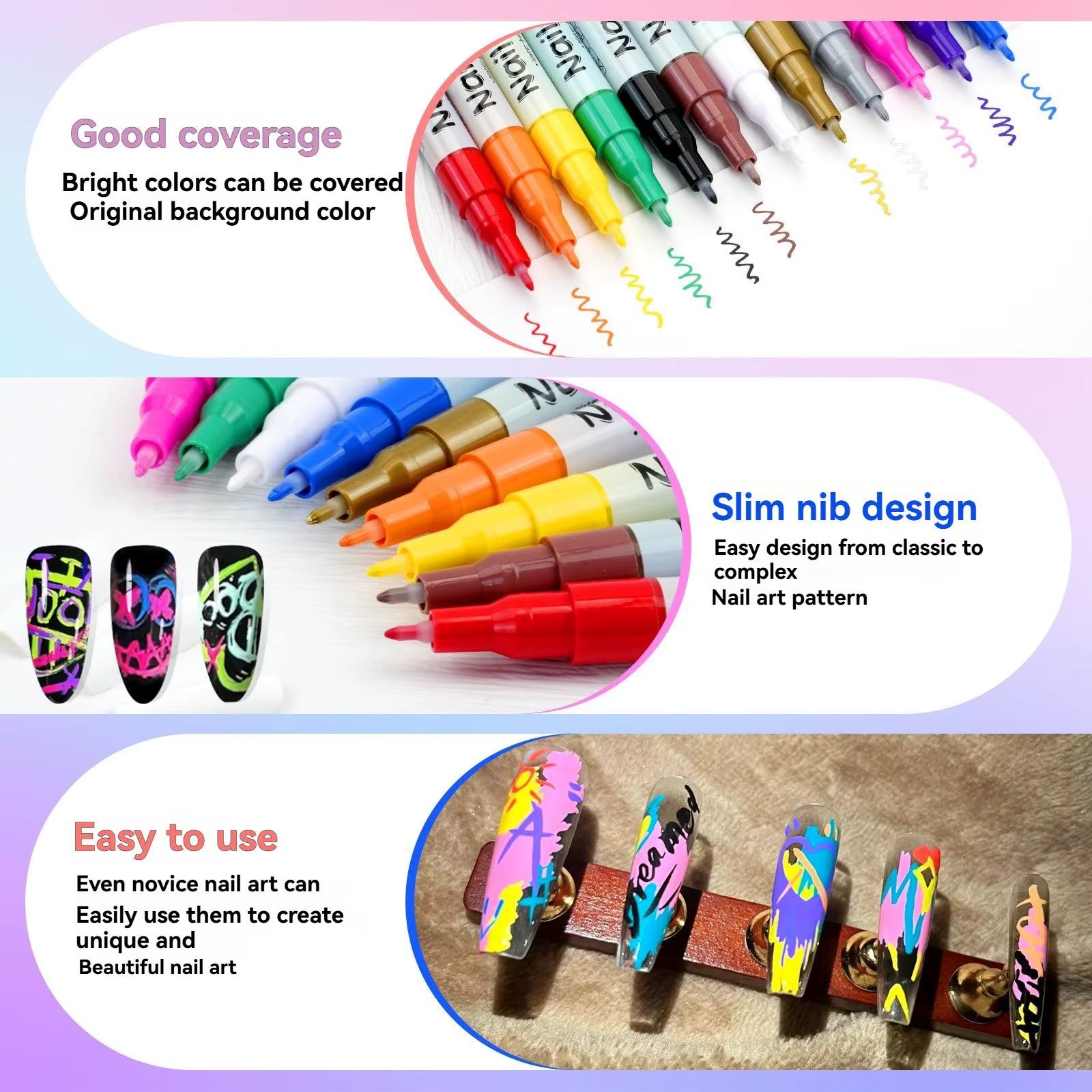 Marqueurs pour nail art 24 couleurs
