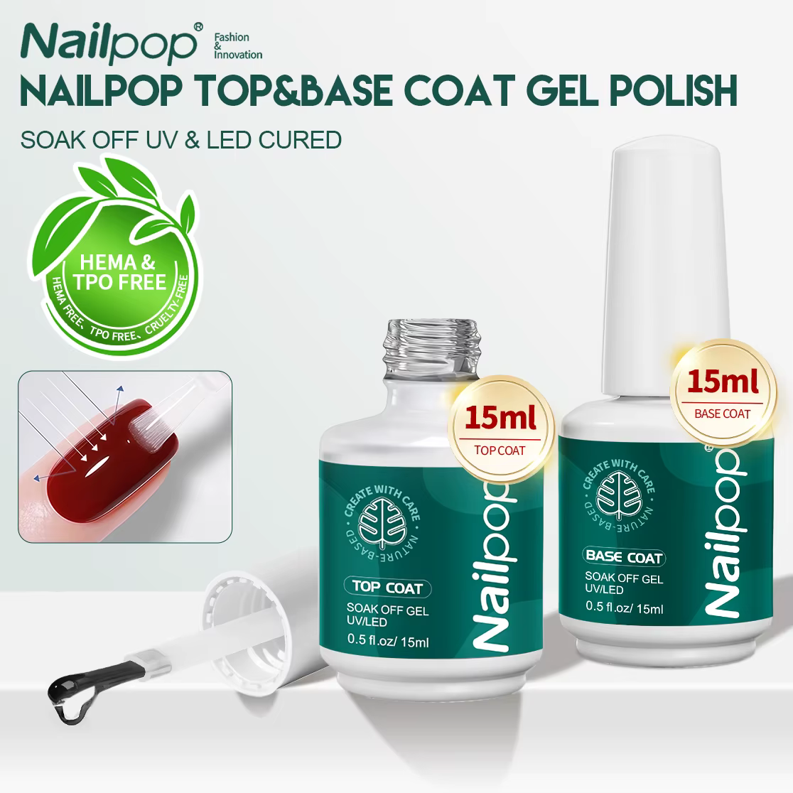 Nailpop couche de Base supérieure Gel HEMA/TPO gratuit professionnel tremper UV/LED durci longue durée Lustre facile manucure Art Kit clair 2 pièces