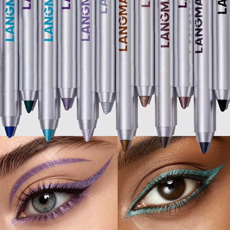 Crayon Gel Eyeliner Nacré Imperméable Longue Tenue Lisse Pailleté Noir Maquillage pour Eyeliner Supérieur et Inférieur Stick Fard à Paupières