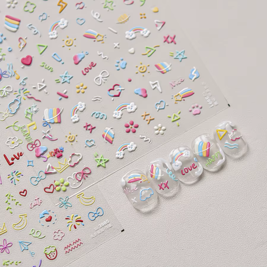 Autocollants pour Nail Art en relief arc-en-ciel
