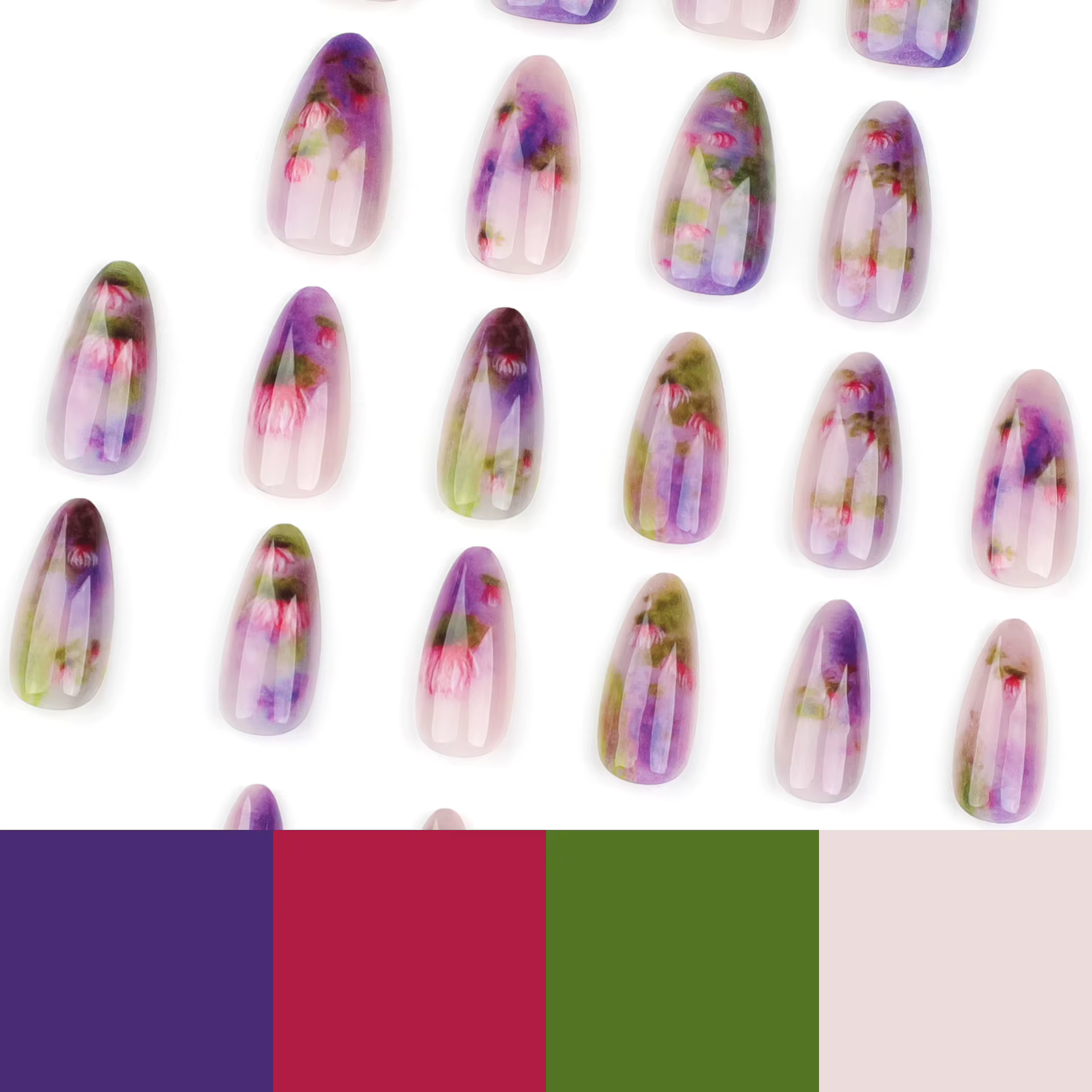 24 pièces été fleur de Lotus faux ongles violet Blush amande