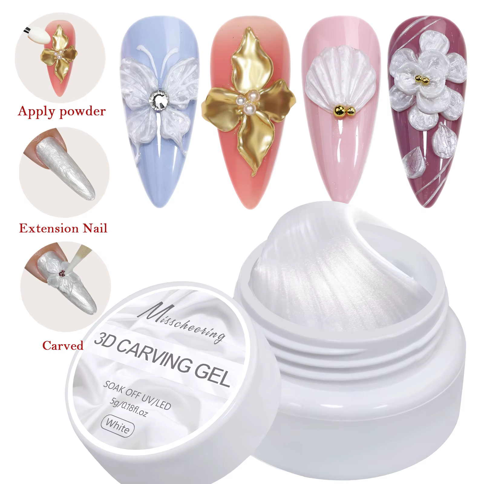 Vernis à ongles Gel blanc antiadhésif sculpté à la main