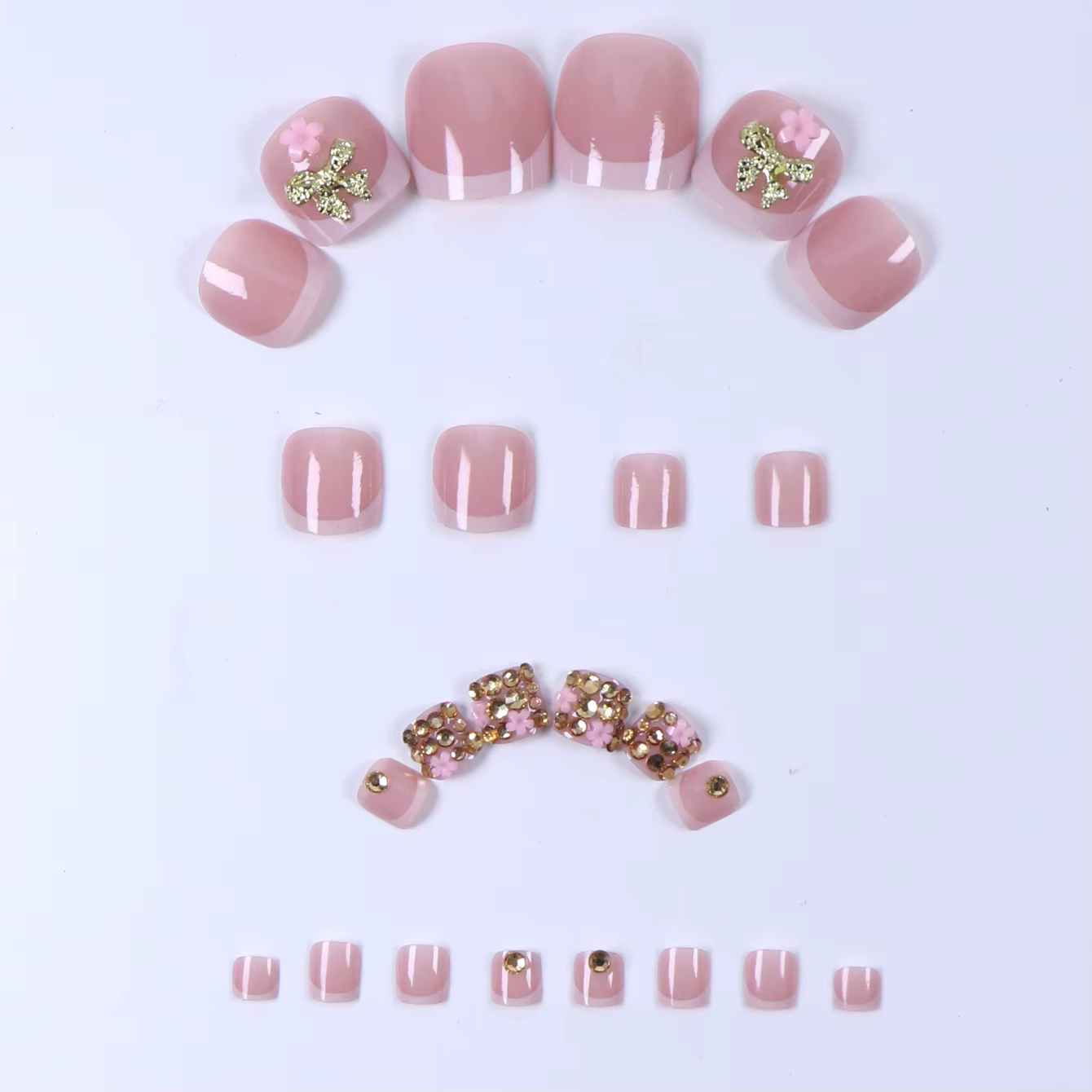 48 faux ongles de pieds noirs à bordure française