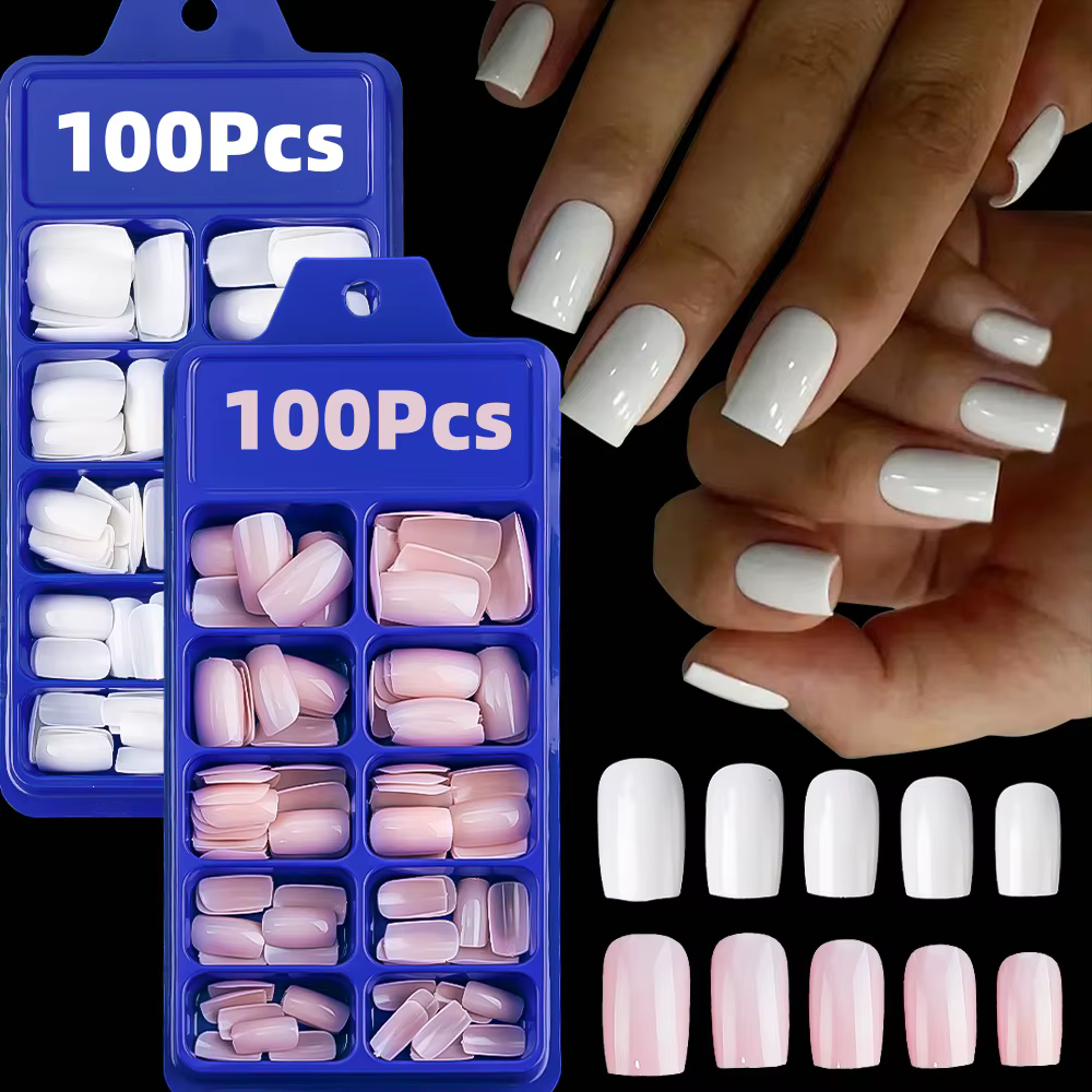 Faux Ongles Courts et Carrés Réutilisables
