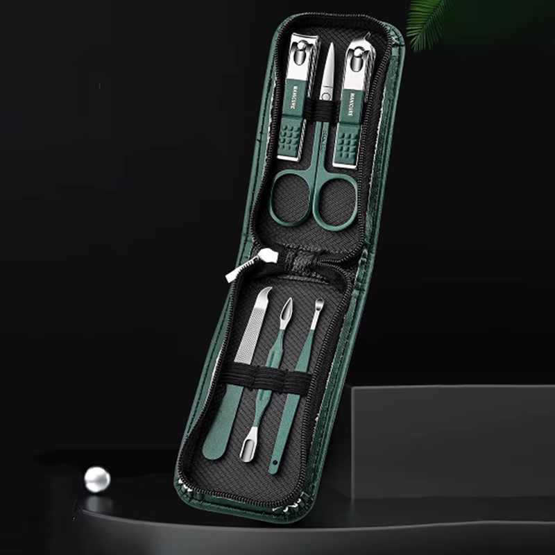 (Été4) 6 Pièces – Kits de Manucure et Pédicure Portables de Luxe – Ensemble de Coupe-Ongles Noir Brillant – Outils de Soins Personnels – Ciseaux à Sourcils