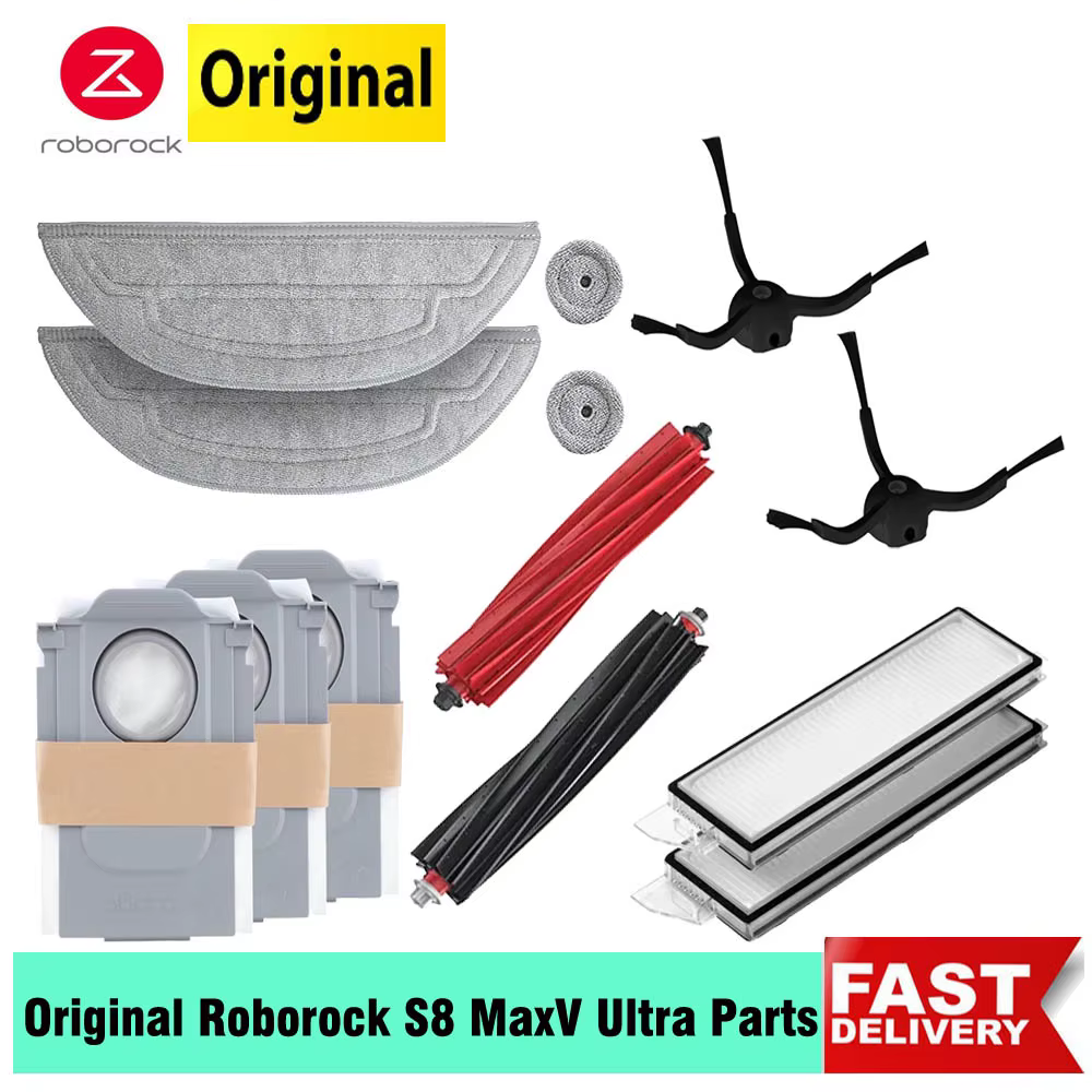 Roborock-Brosse principale et latérale DuoRoller S8 MaxV Ultra, filtre HEPA, sac à poussière, vadrouille, pièces de gril en option, accessoire d'origine