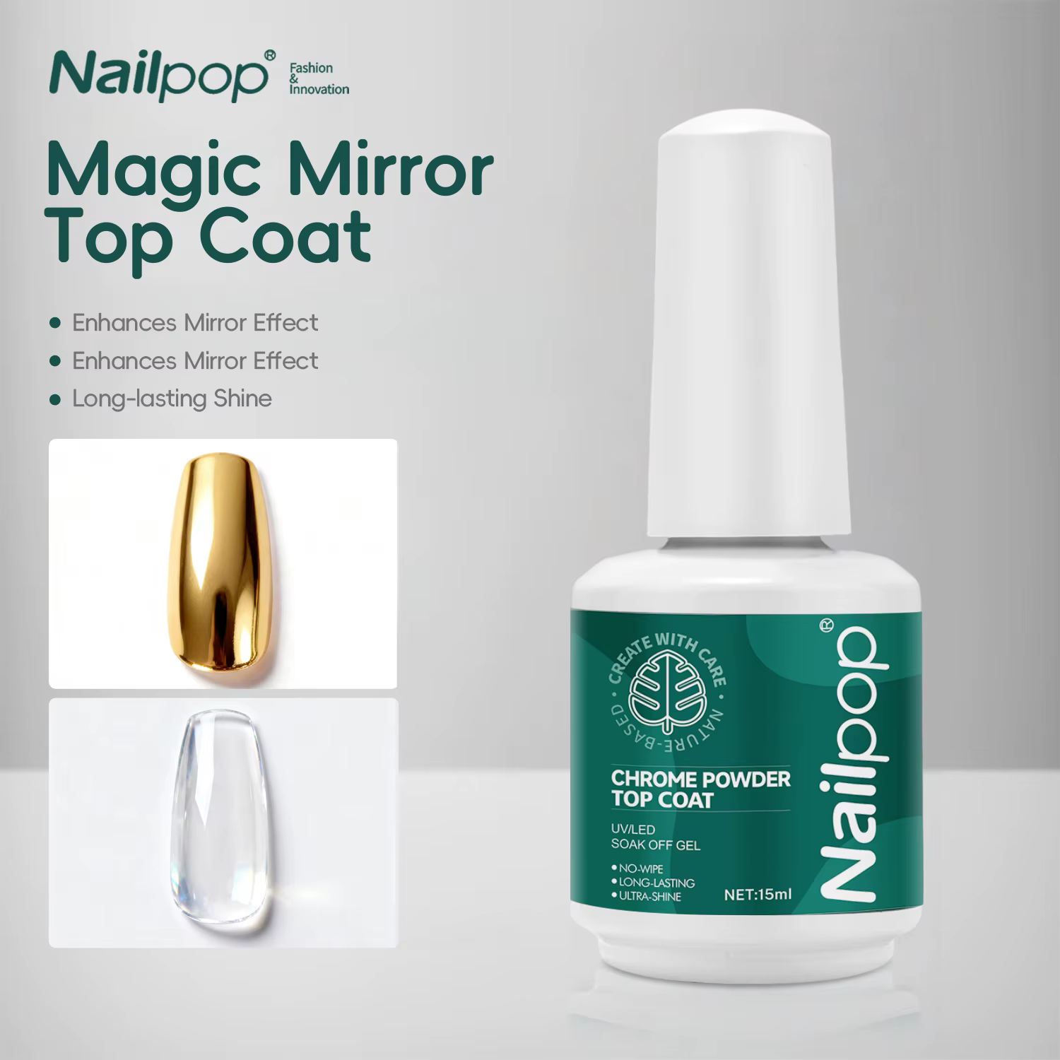 Nailpop Chrome poudre couche de finition haute brillance couche de finition Gel scellant pour ongles longue durée facile à utiliser lampe UV Dip bricolage Salon Art Designs