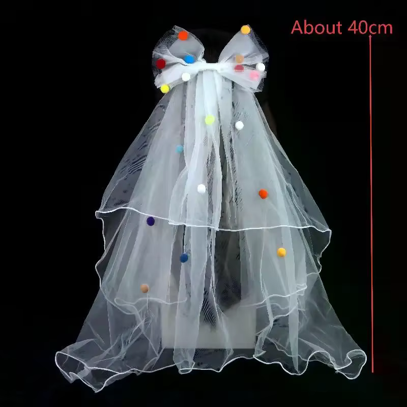 Voile de mariée court blanc en tulle avec nœud et pince à cheveux, accessoires pour enterrement de vie de jeune fille, accessoires pour séance photo