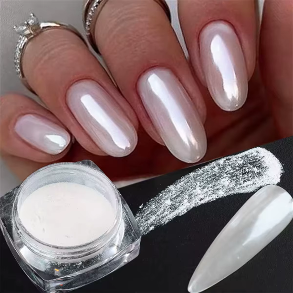 1 boîte de poudre à ongles miroir perle de clair de lune