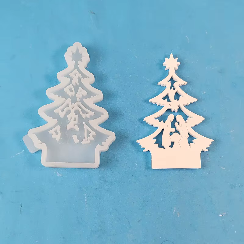 Moule en plâtre de prière de Jésus dans l'arbre de Noël, moule en silicone bricolage, décoration enfichable