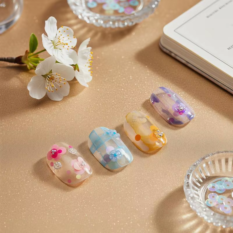 12 grilles de paillettes circulaires et colorées pour ongles avec motifs floraux pour l'art DIY