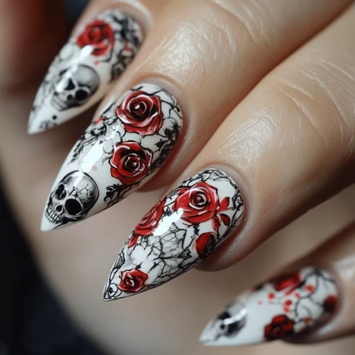 2025 Halloween faux ongles noir gothique Punk amande cercueil presse