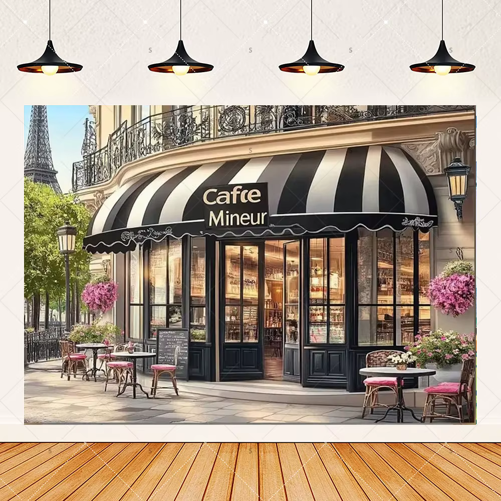 Décor de café parisien, photographie de style parisien ‌   Fournitures de décoration pour fête d'anniversaire, toile de fond pour studio photo, accessoires