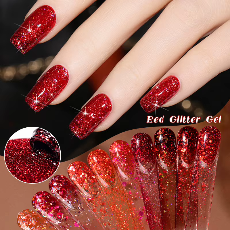 Vernis à ongles Gel rouge à paillettes scintillantes