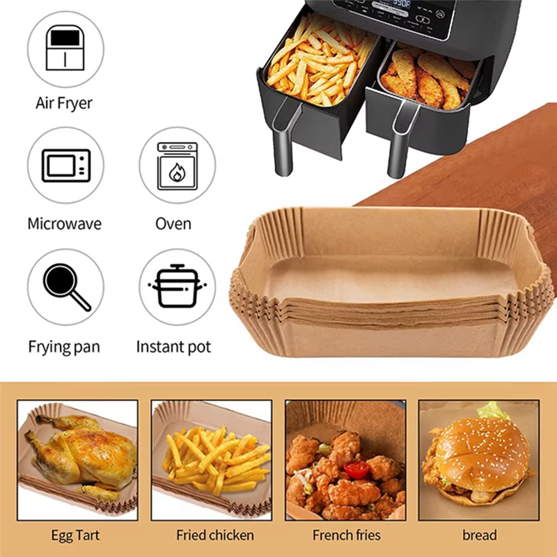 -MEOF 200 pièces Foodi Airfryer cuisine accessoires de cuisine rectangulaire Air friteuse papier spécial jetable ustensiles de cuisson pour Ninja