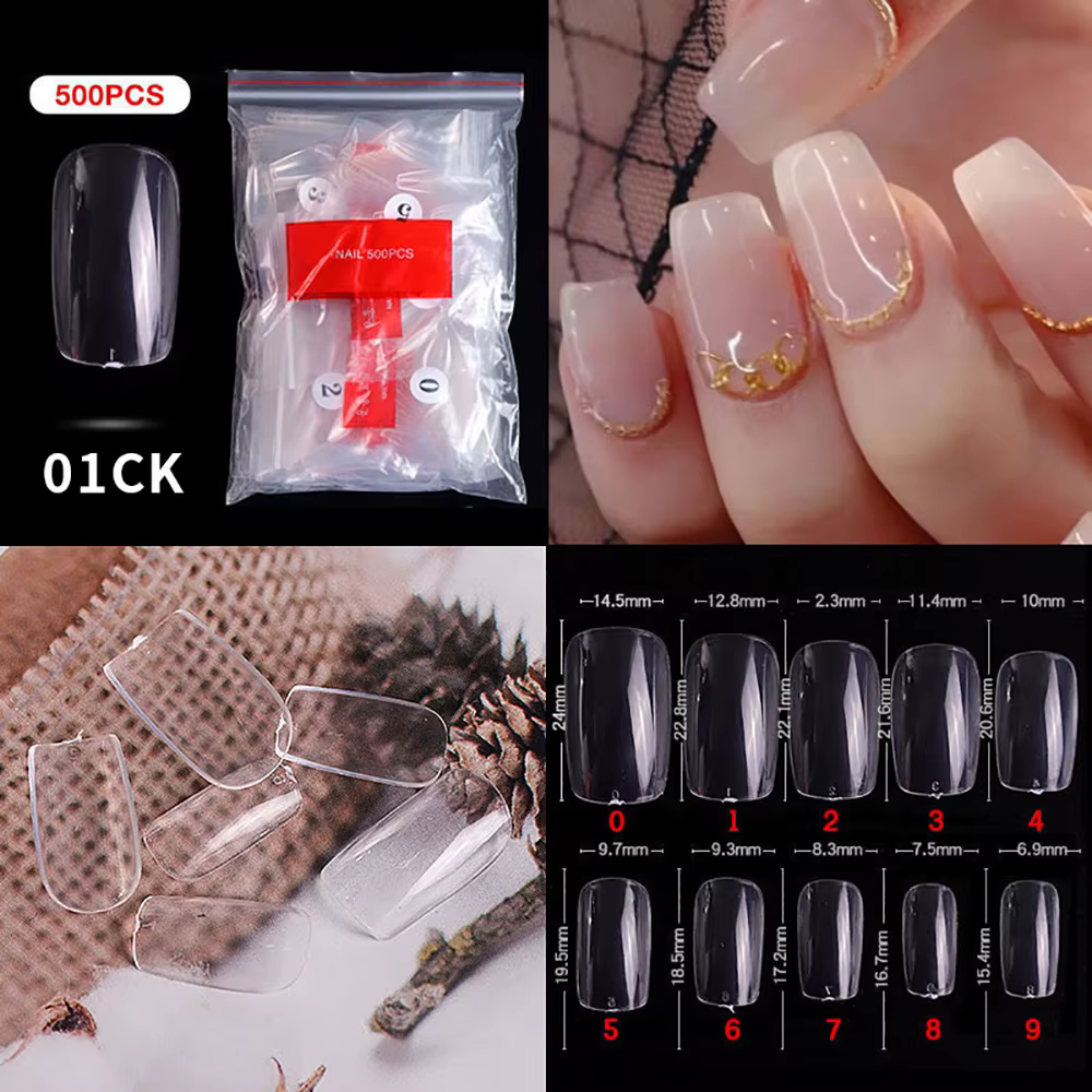 500 pièces faux ongles conseils court carré Transparent