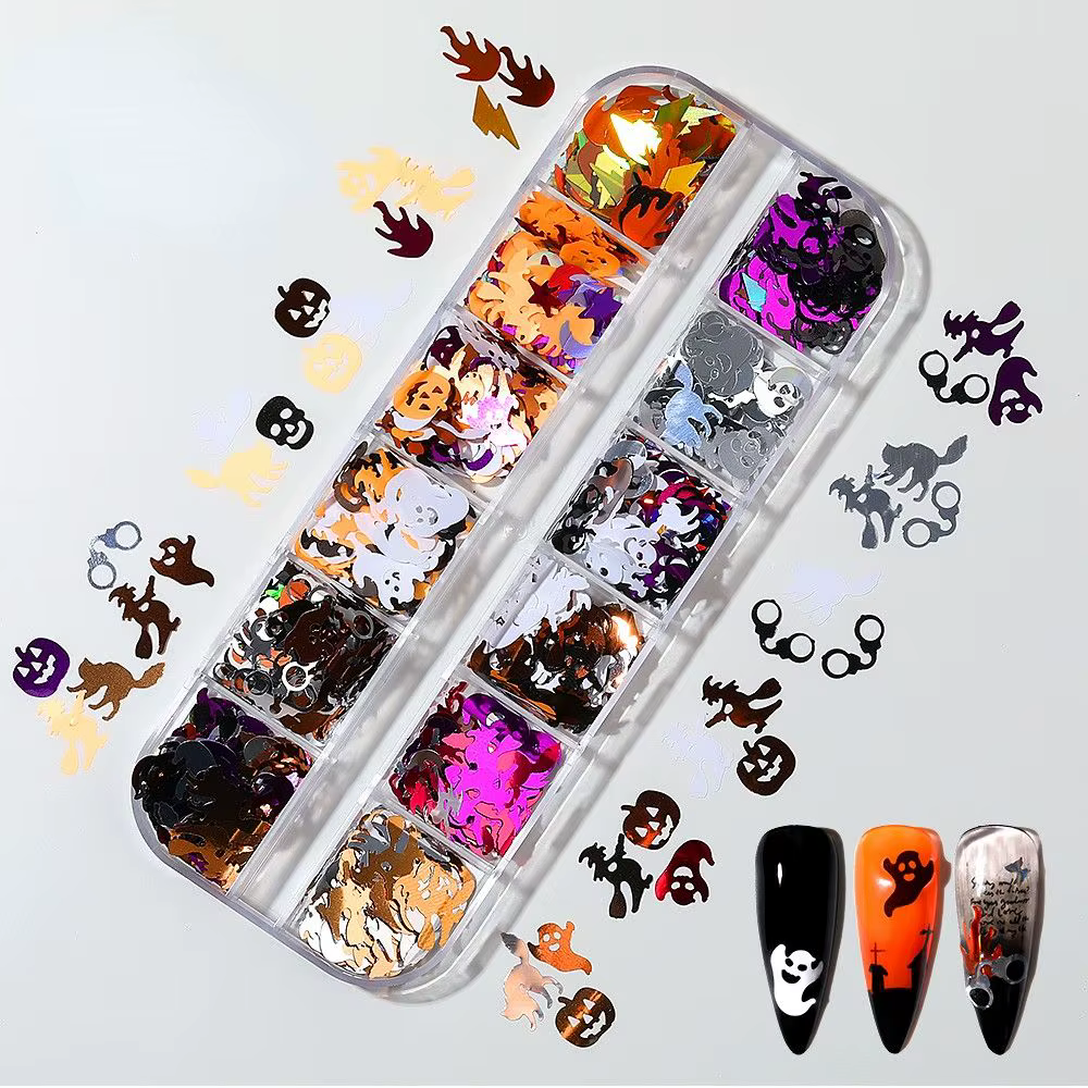 Brillant araignée citrouille Salon de manucure bricolage matériaux pour ongles squelette Paillettes flocons
