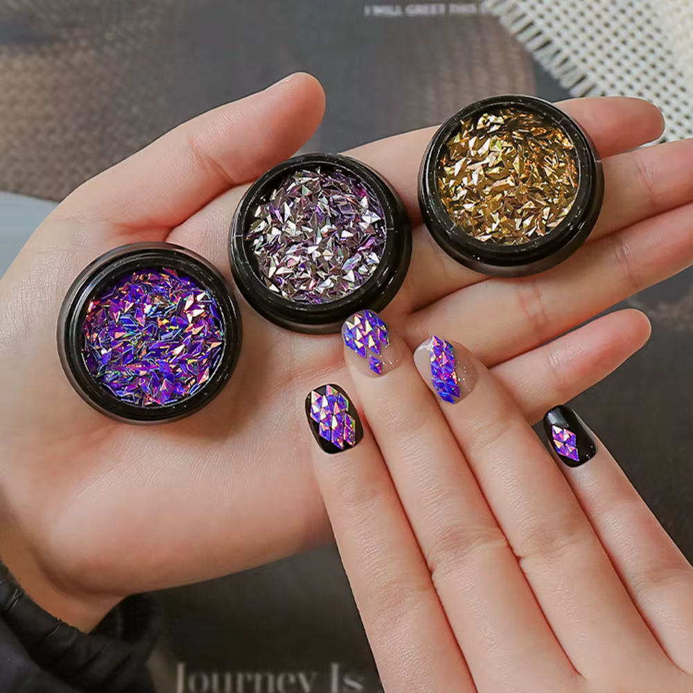 1 pot Laser tons métalliques géométrique Nail Art décors Ultra-mince brillant rhombique ongles paillettes en forme de diamant accessoires de manucure *