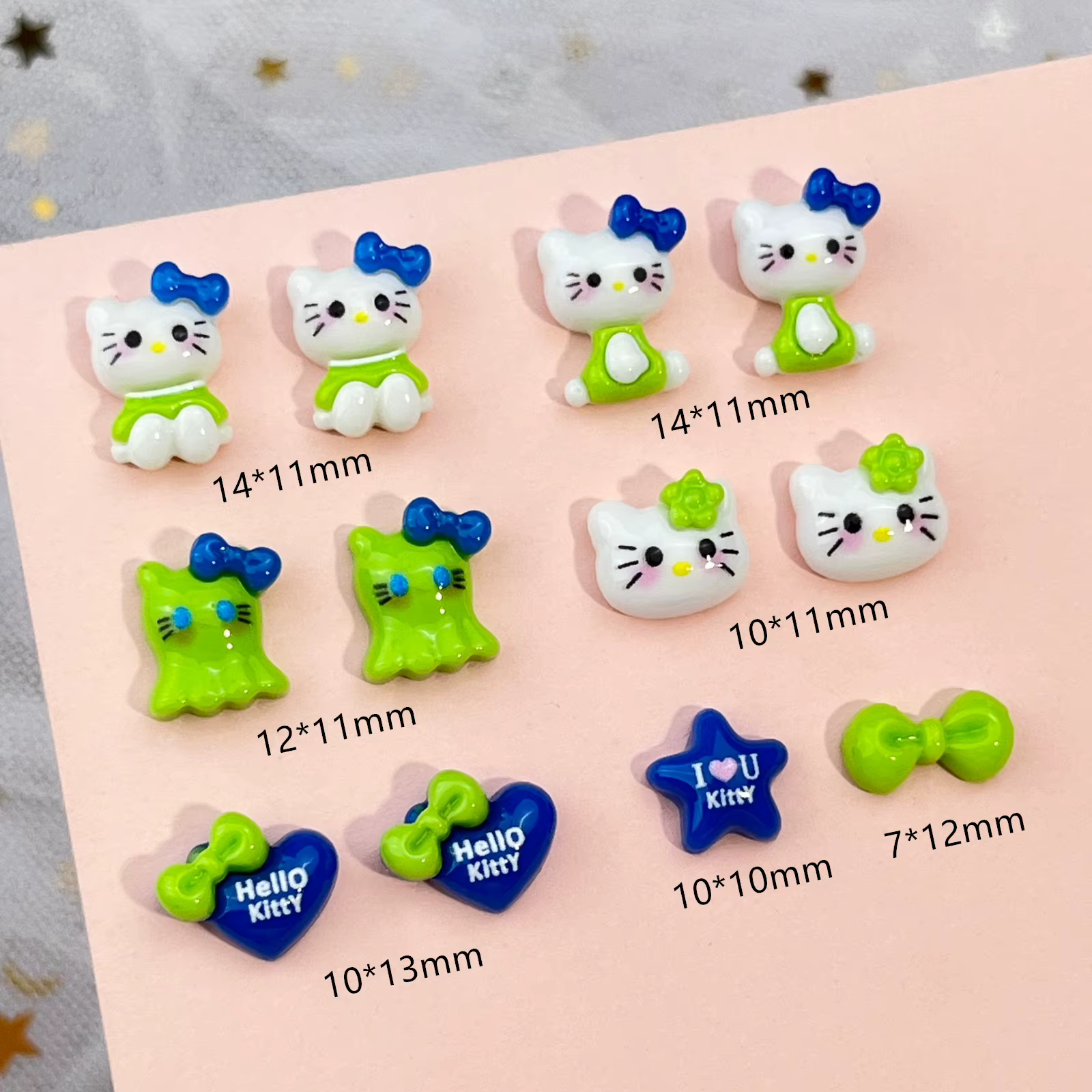 20 pièces adorables ongles Hello Kitty vert KT chat dessin animé accessoires