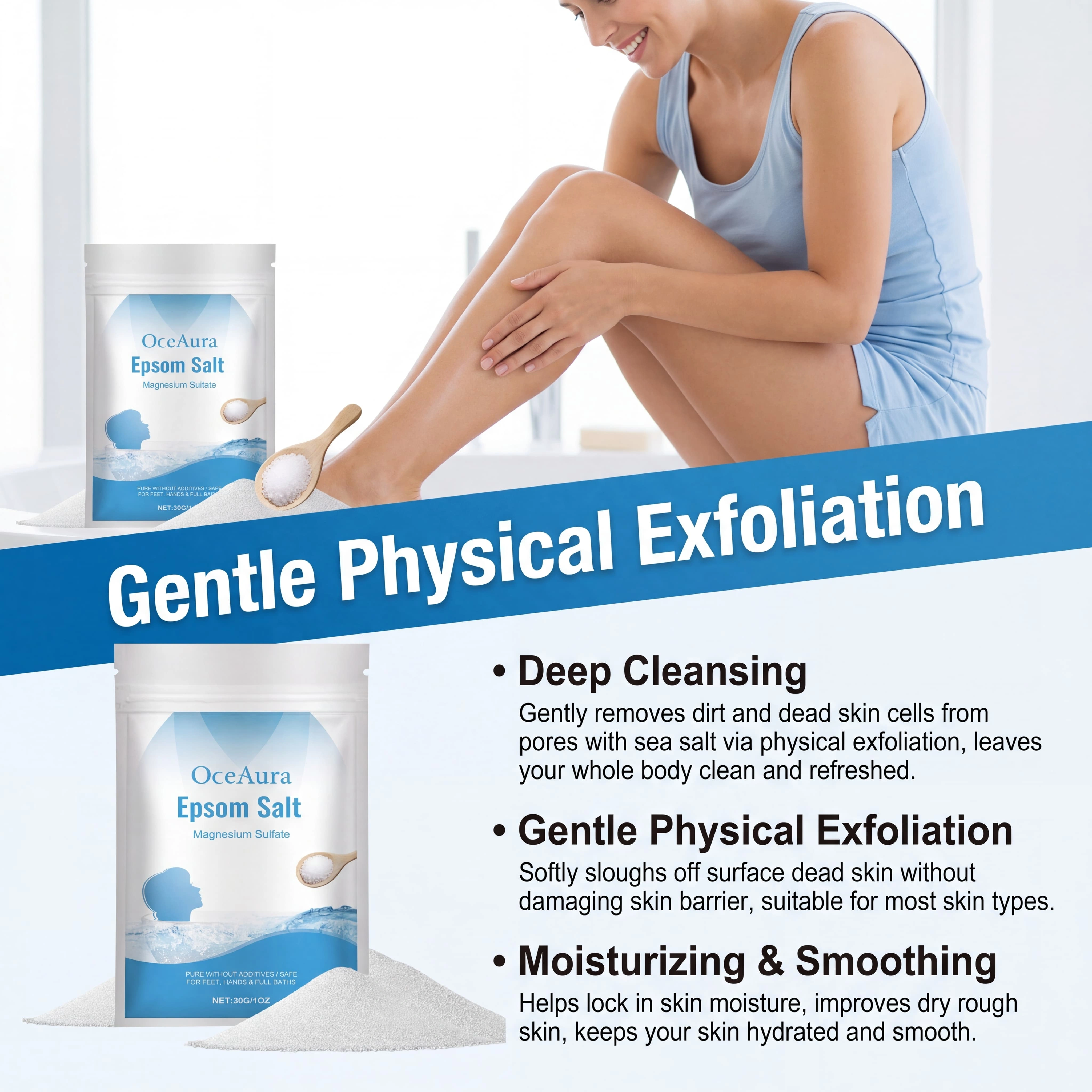 Sel d'Epsom pur, sulfate de magnésium pour bain de pieds