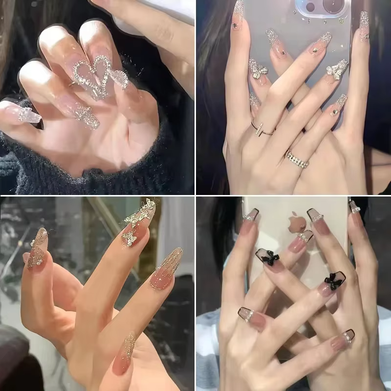 Faux ongles roses à pression