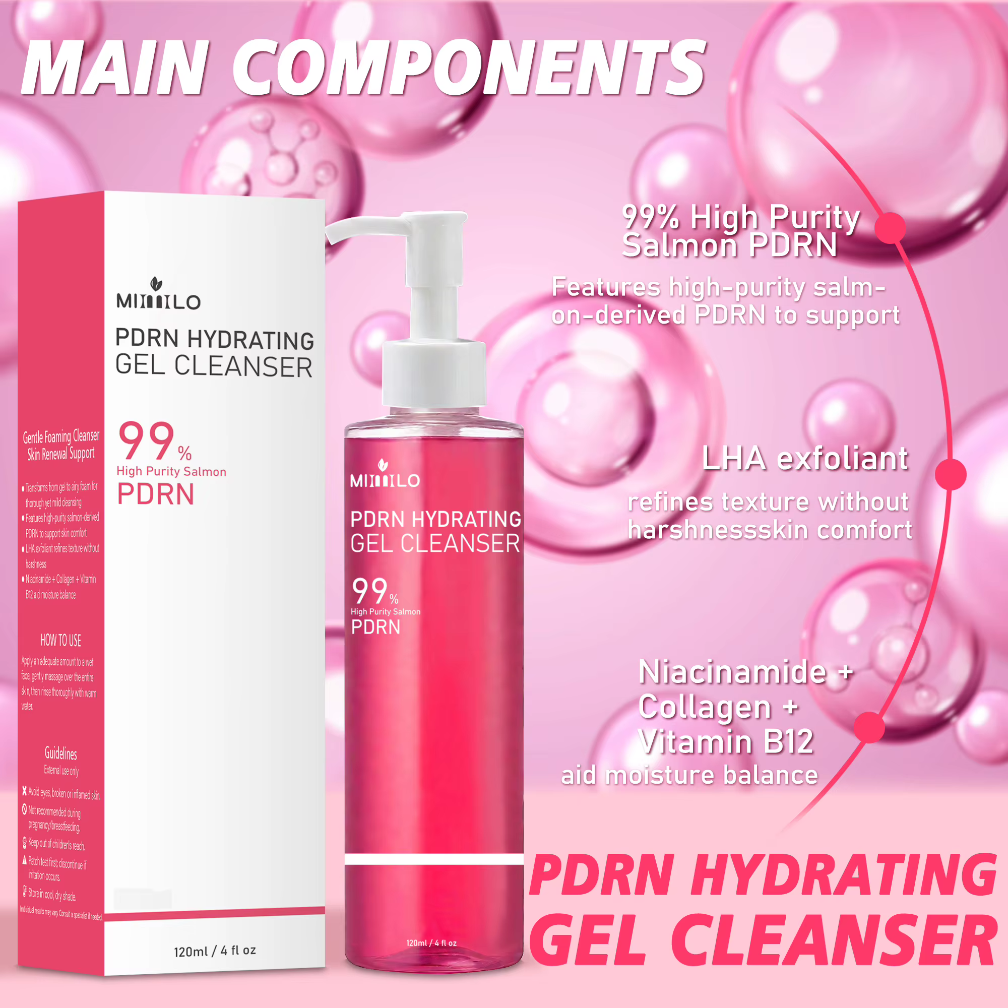 Gel nettoyant en mousse rose saumon DNA PDRN