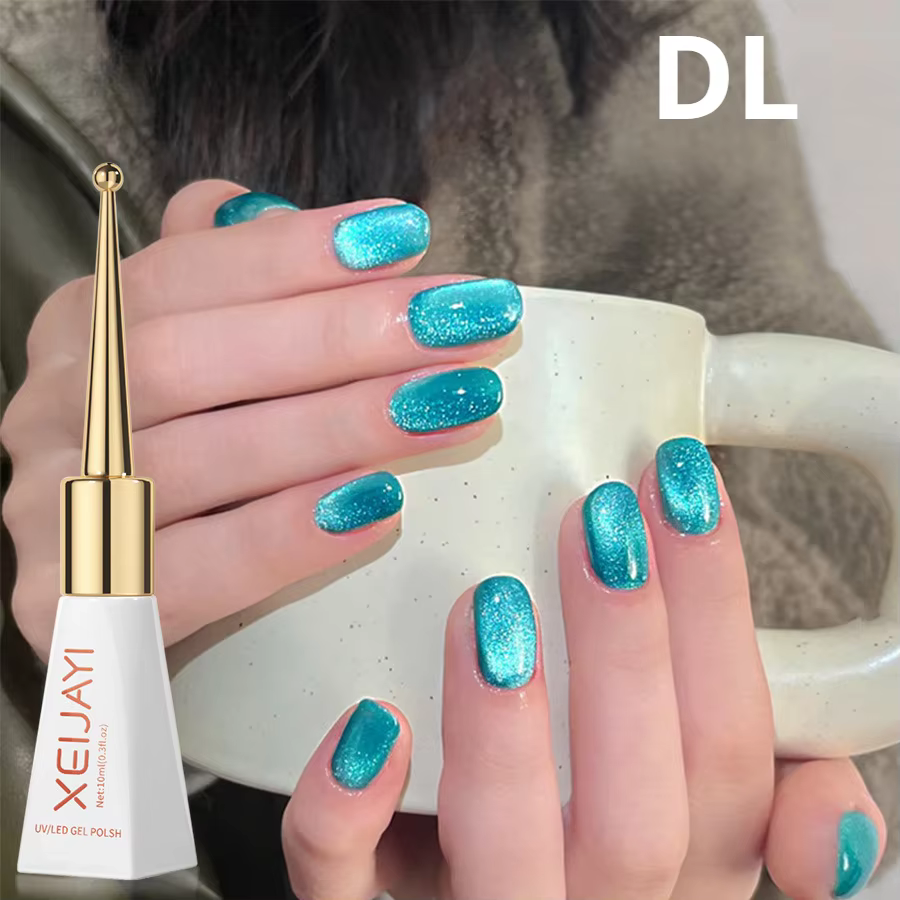 XEIJAYI vernis Gel œil de chat vert paillettes Gel magnétique émaux Semi-permanents