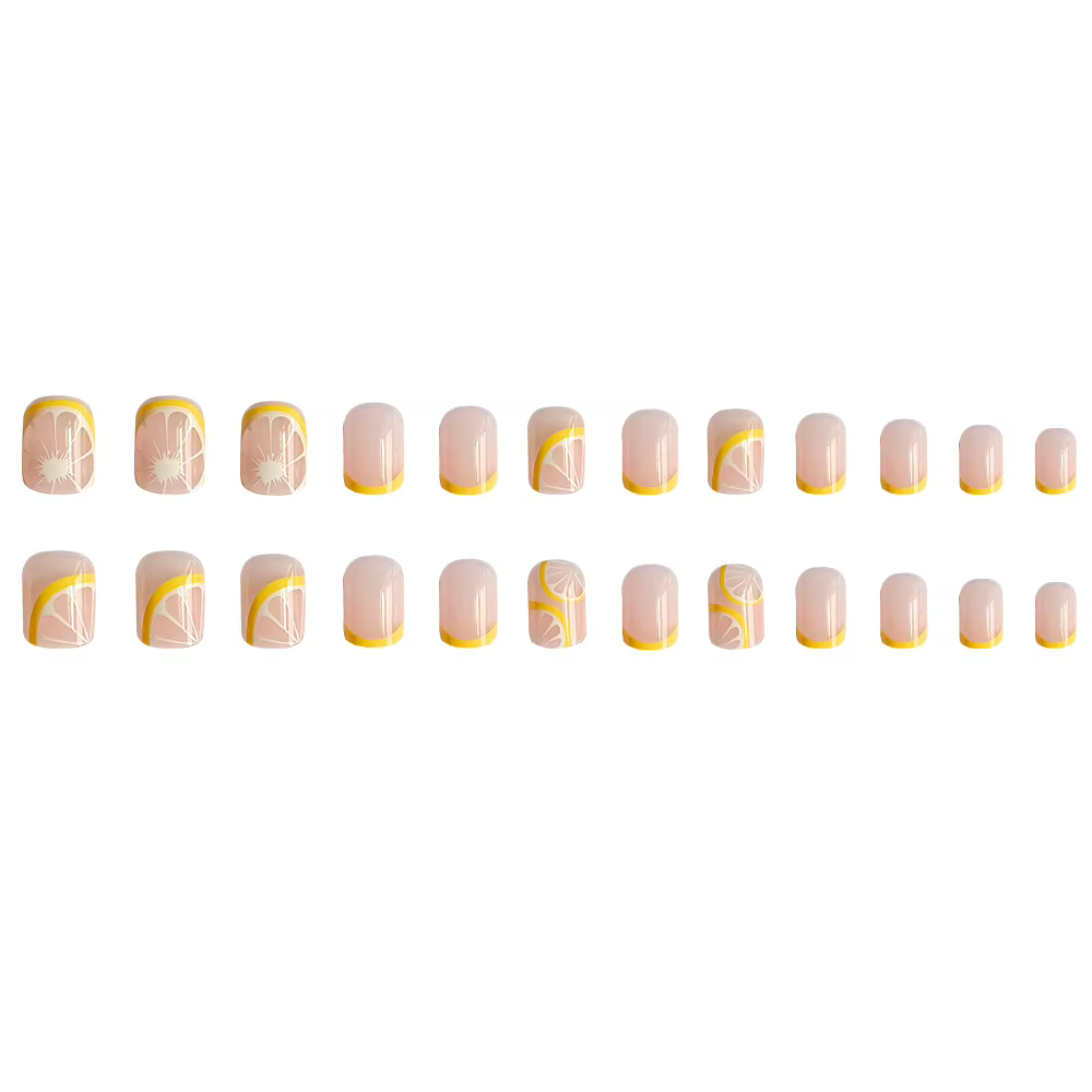 24 pcs Citron Court Porter Conseils Ongles Faux Patch Presse