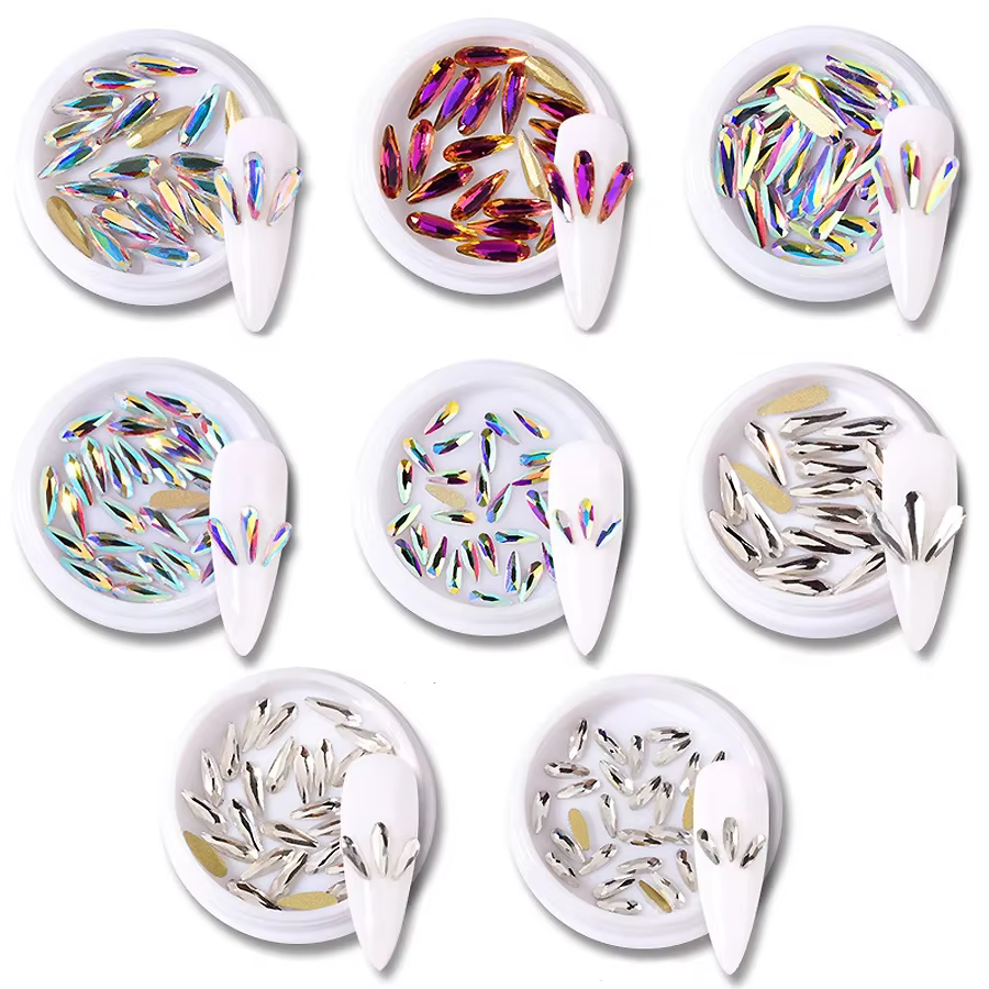 Lacrima fond plat/dos tranchants Nail Art strass verre cristal AB ongles décoration Boutique Salon approvisionnement