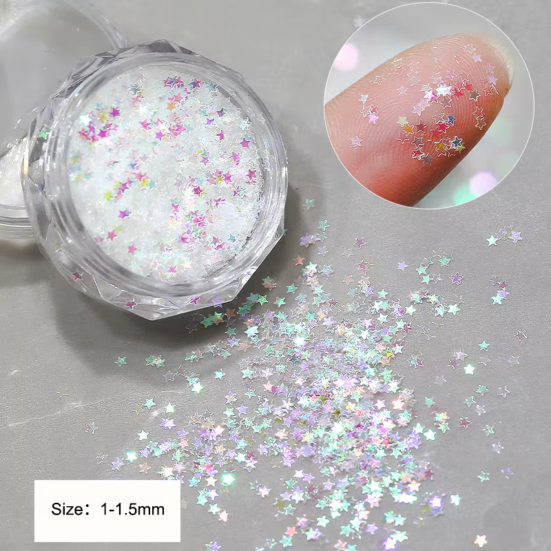 1 pot de paillettes étoiles miniatures de 1 mm pour ongles
