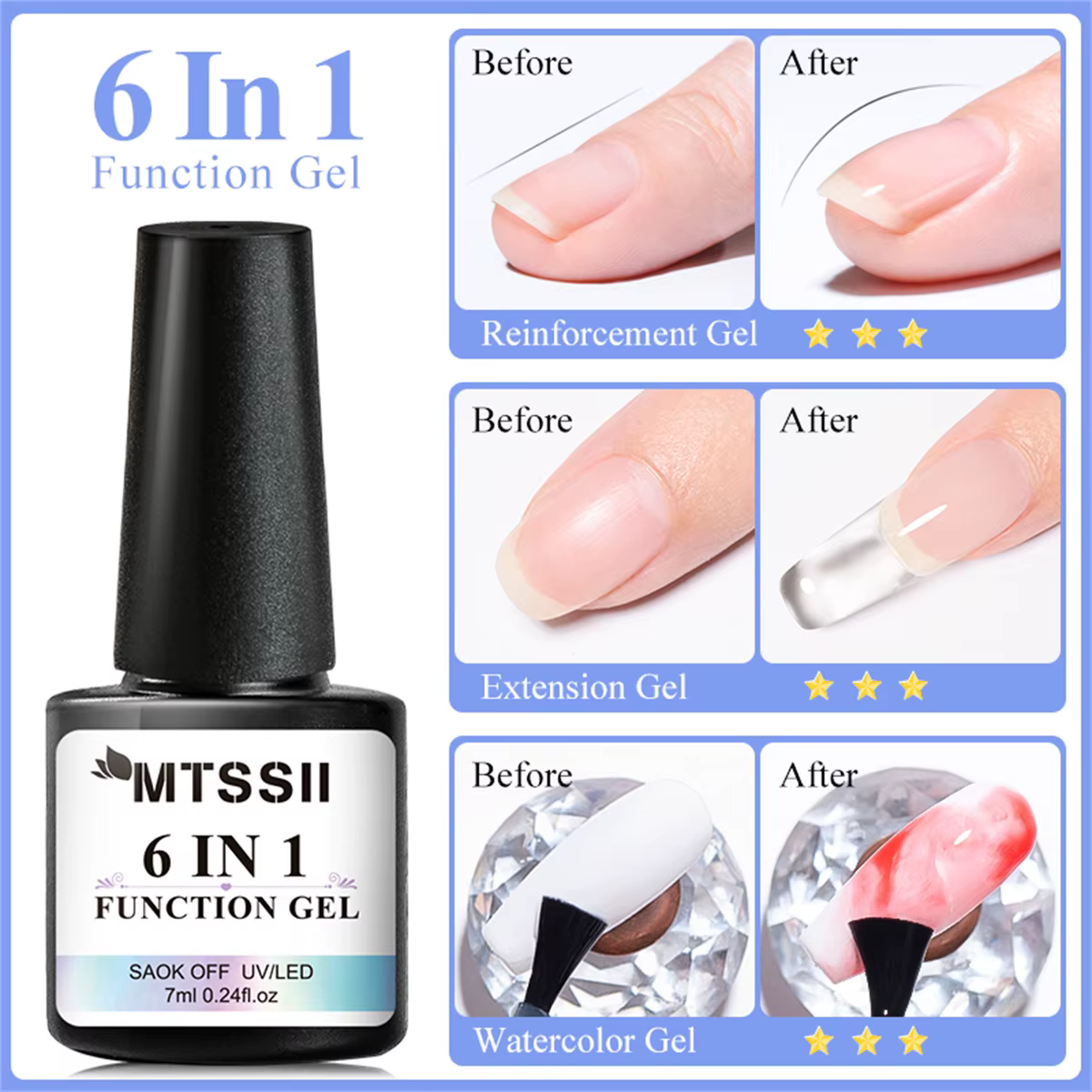 Gel de colle pour ongles 6 en 1