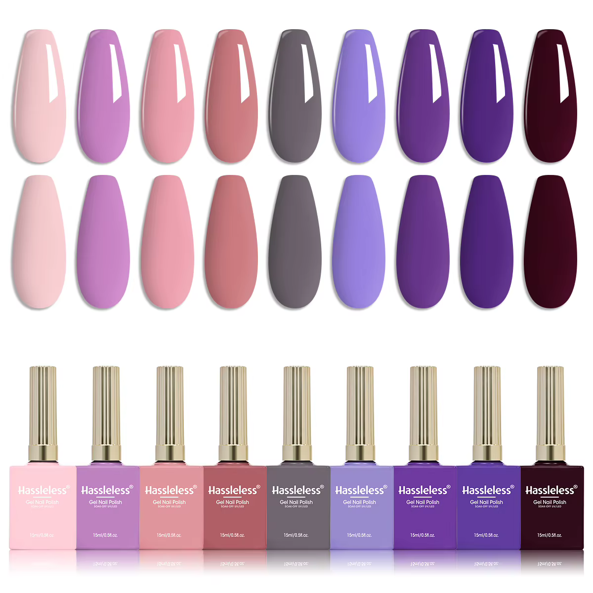 Ensemble de vernis à ongles en gel Hassleless de 9 pièces (15 ml chacun)