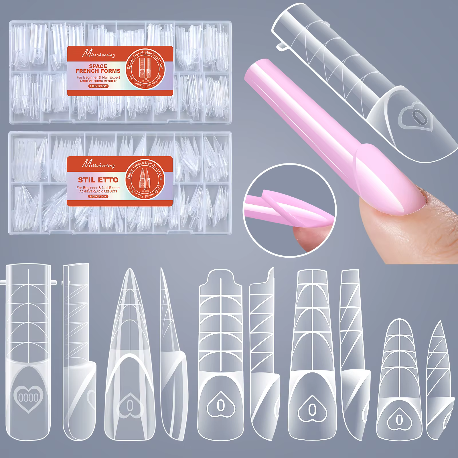 150 pièces/boîte – Formes doubles pour ongles français