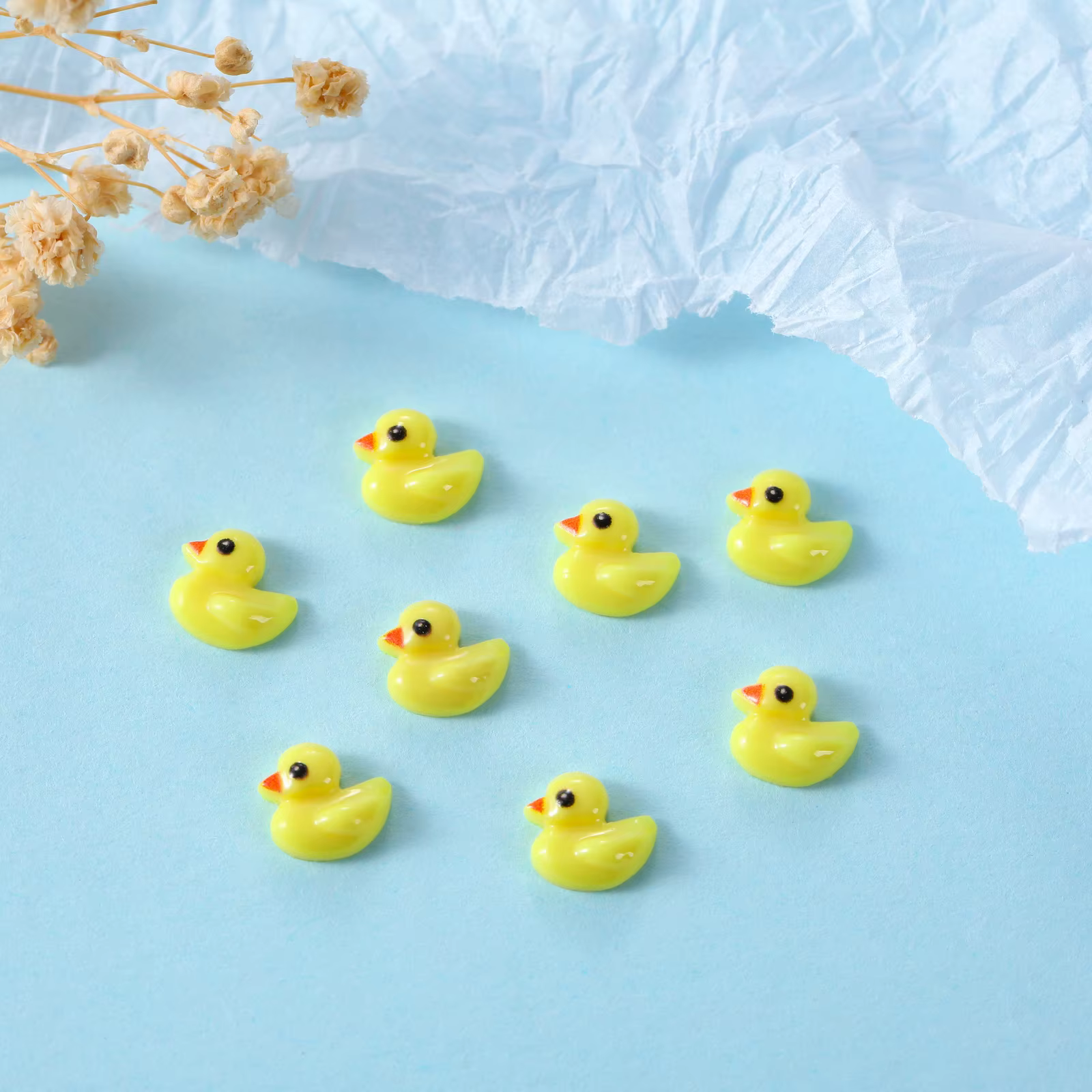 20 pièces de breloques pour ongles en forme de mini-canard jaune