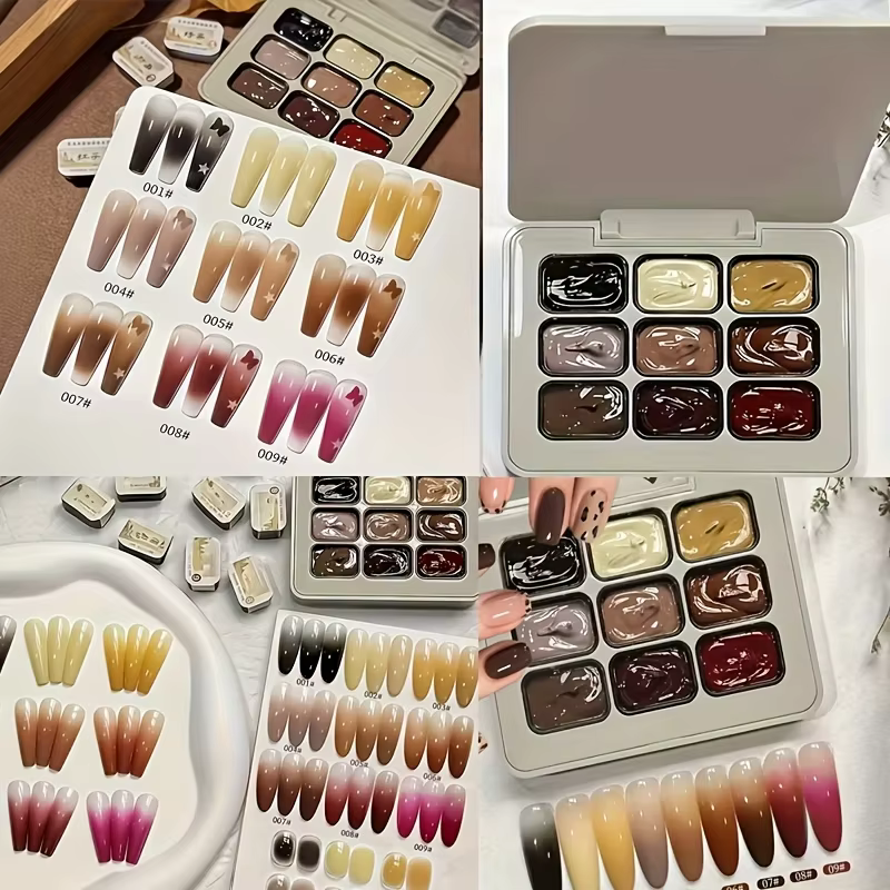 Ensemble de vernis à ongles en gel solide kaki 9 couleurs