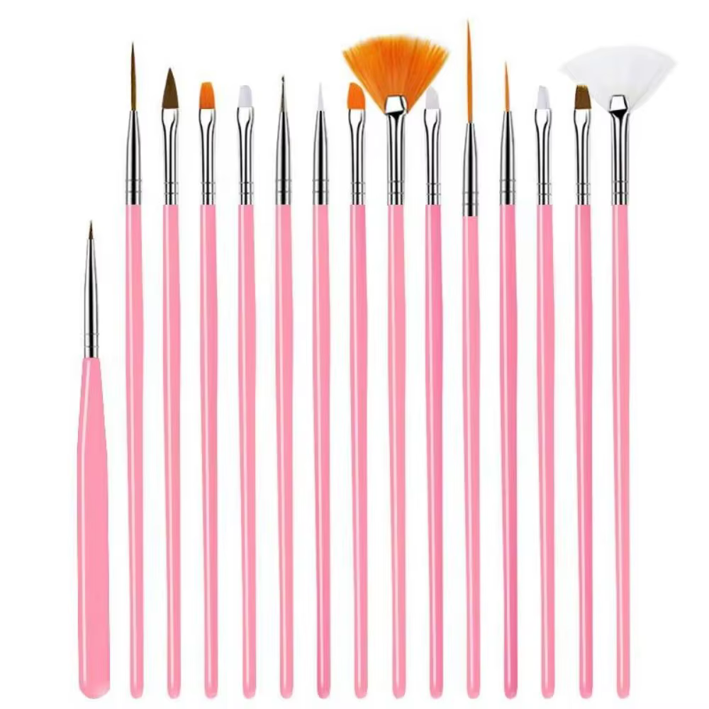 Ensemble de 15 pinceaux roses pour nail art