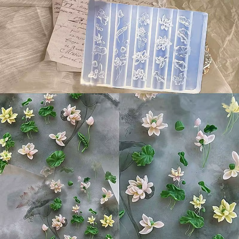 ✦ Moule à ongles en silicone 3D transparent motif lotus