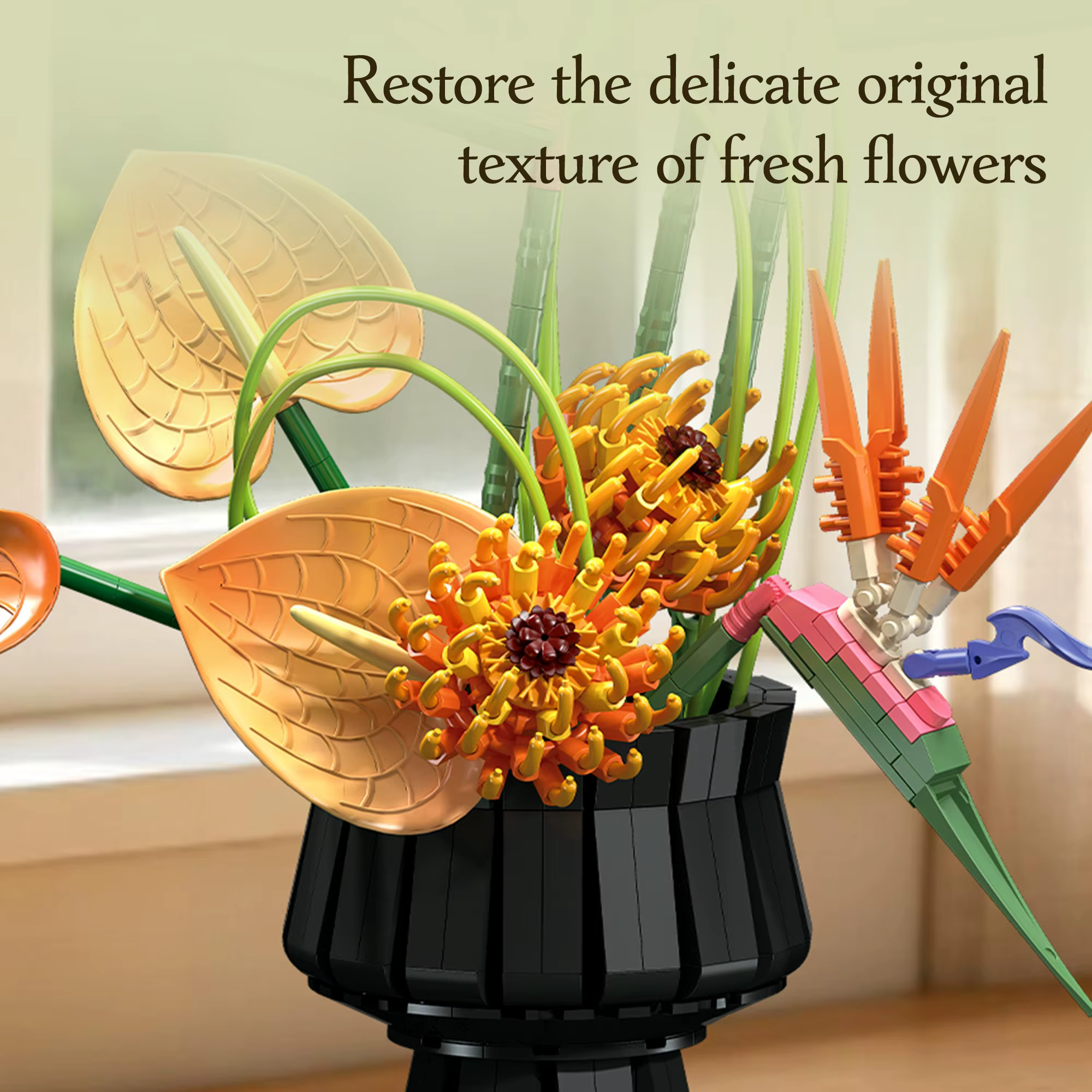796 pièces Blocs de construction Plante Oiseau de paradis, Fleur botanique en pot, Décoration de bureau, Briques DIY, Jouets pour adultes, Cadeaux